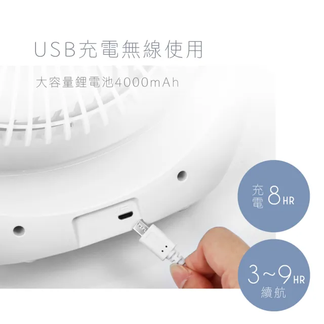 【KINYO】桌上型7吋USB靜音電風扇 USB風扇 LED照明電扇 充電桌扇(桌上型電扇)
