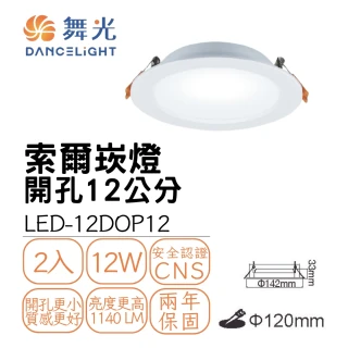 【DanceLight 舞光】2入組 LED 12W 崁孔12公分 索爾崁燈(厚度僅3.3公分)