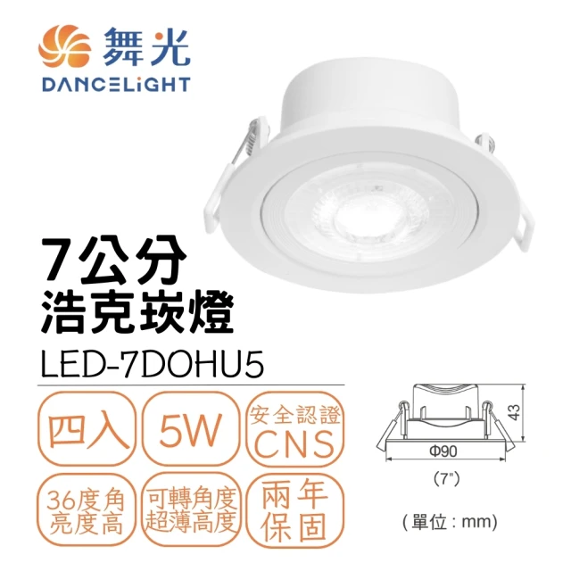 DanceLight 舞光 4入組 LED浩克崁燈5W 崁孔7公分 可調角度 窄角投射型 白框(白光/自然光/黃光)