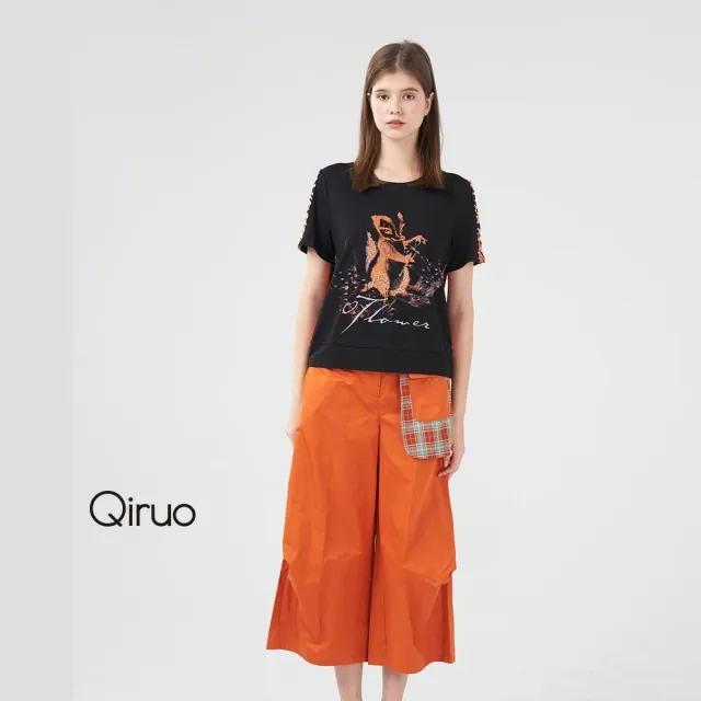 【Qiruo 奇若名品】春夏專櫃橘色七分休閒褲0211C  橘格紋(M-2XL)