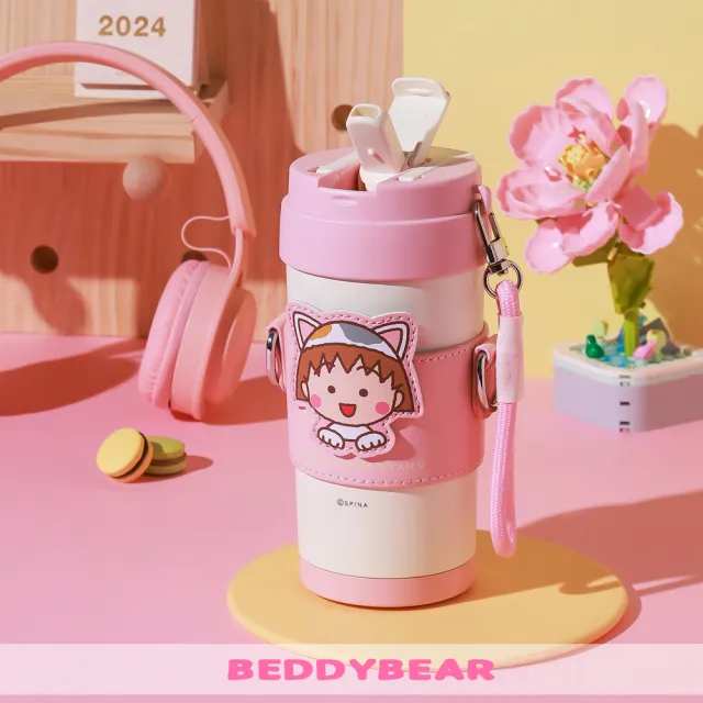 【BEDDY BEAR 杯具熊】櫻桃小丸子輕心保溫咖啡杯 316不鏽鋼保溫杯 陶瓷保溫杯 咖啡隨行杯 500ml