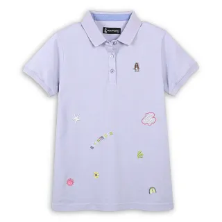 【Hush Puppies】女裝 POLO衫 趣味繡花刺繡小狗短袖POLO衫(淺紫 / 43201105)