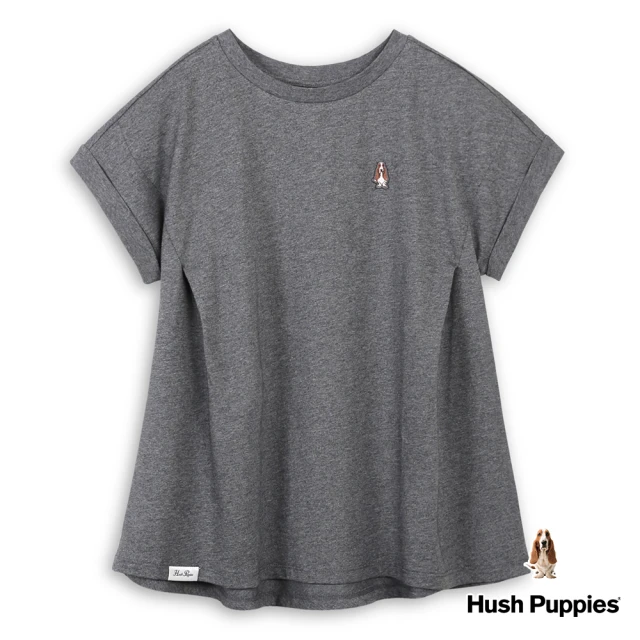 【Hush Puppies】女裝 上衣 簡約袖反摺船型領連袖上衣(麻灰 / 43210109)