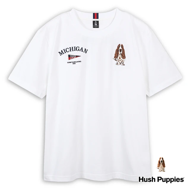 Hush Puppies 男裝 T恤 素色經典刺繡狗品牌英文印花短袖T恤(白色 / 43111101)