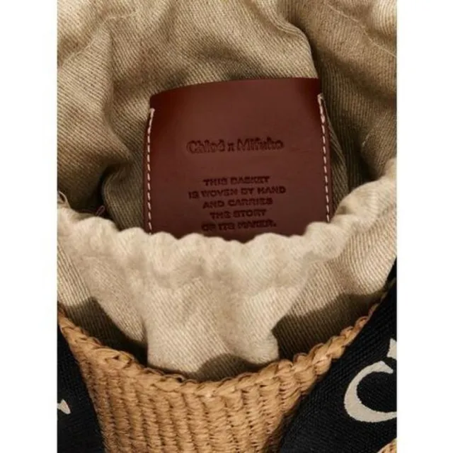 【Chloe’ 蔻依】CHLOE WOODY 小號 黑色織帶 草編 水桶包(C23AS381L18915)