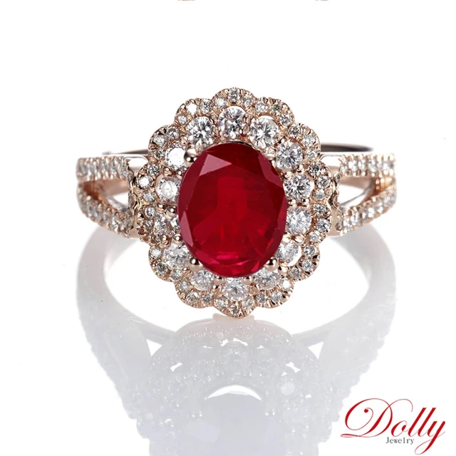 DOLLYDOLLY 2克拉 緬甸紅寶石18K玫瑰金鑽石戒指(006)