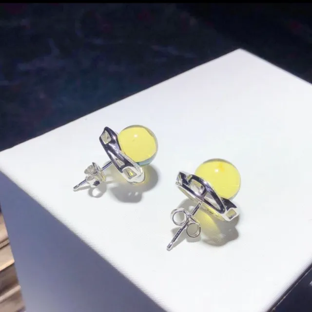 【勝弘珠寶】多明尼加藍珀氣質百搭耳環-9mm