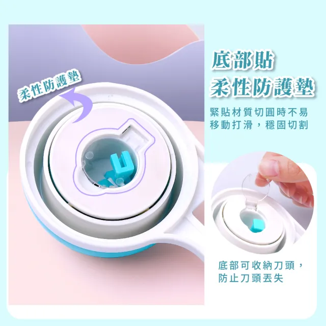 【萬能切圓】360度旋轉切圓器(附3刀頭 全圓形裁切器 手工 安全切紙器 DIY手工 裁圓 割圓器 切割器)