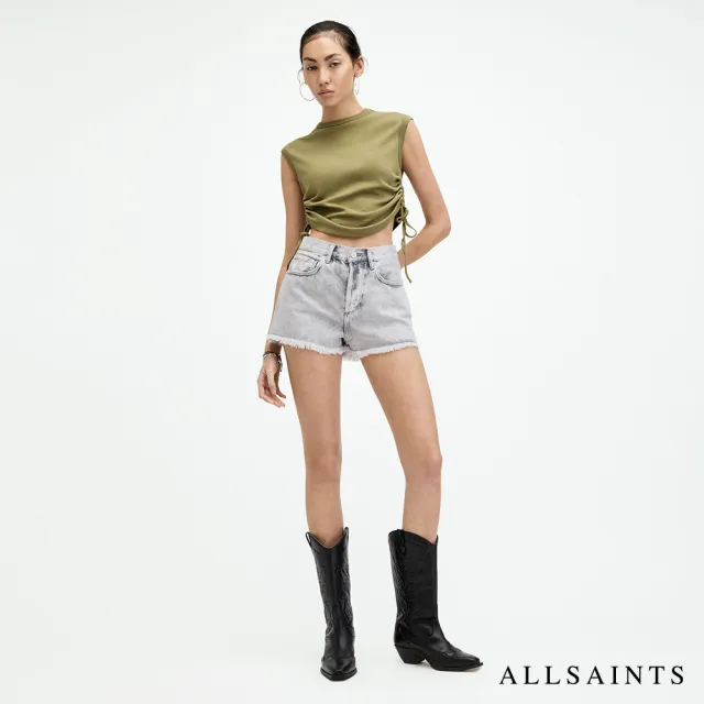 【ALLSAINTS】HEIDI 高腰仿舊水洗抽鬚牛仔短褲 WE530Z(修身版型)