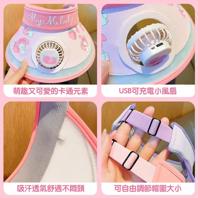 【SANRIO 三麗鷗】正版授權 兒童遮陽帽 防曬帽 風扇帽(可愛造型風扇帽)