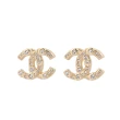 【CHANEL 香奈兒】CC Logo 大小水鑽鑲飾針式耳環(金色)
