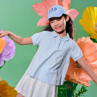 【GAP】女童裝 Logo短袖短裙家居套裝-藍白拼色(890408)