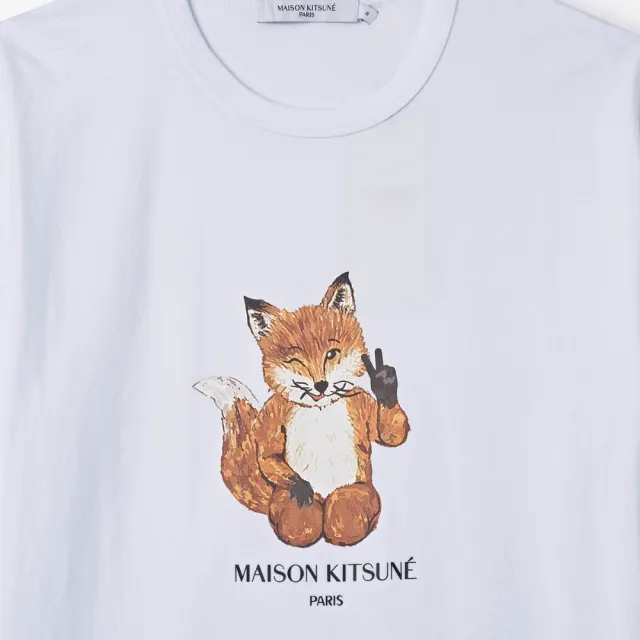 【Maison Kitsune】MAISON KITSUNE ALL RIGHT FOX 白色 純棉 圓領 短袖 T-SHIRT L號(HM00130KJ0008P100)