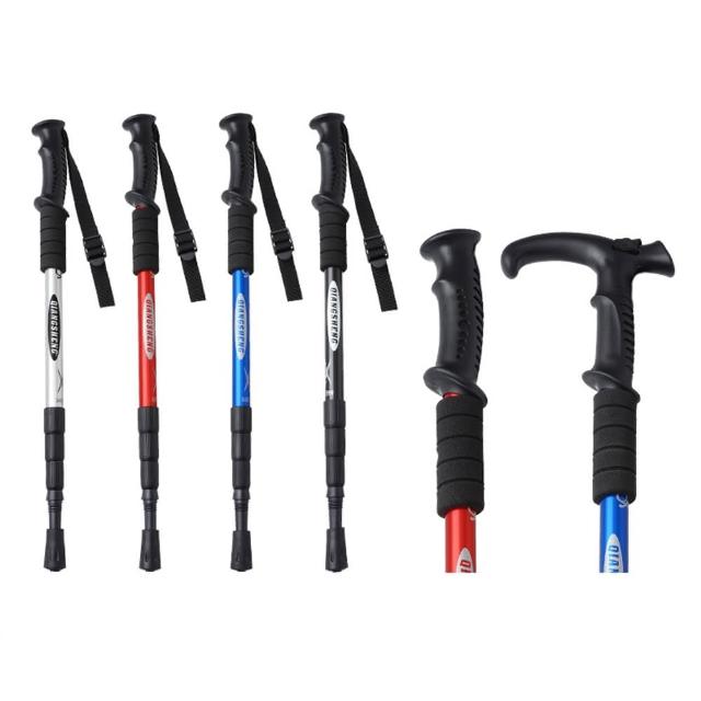 【御皇居】買一送一避震登山杖(伸縮鋁合金登山杖 直柄 T柄 登山用品)