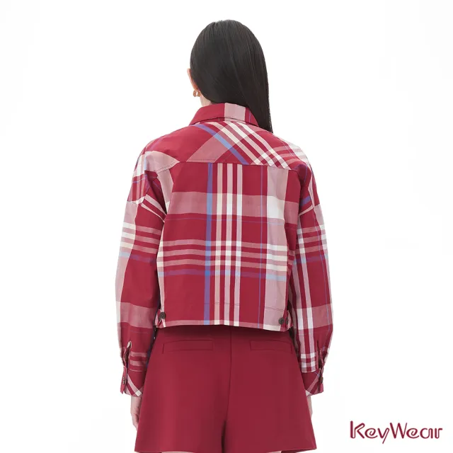 【KeyWear 奇威名品】紅色格紋短版外套