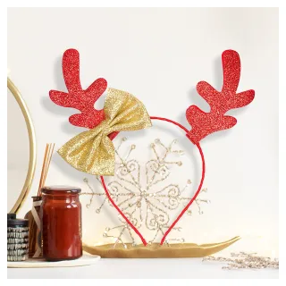 【摩達客】耶誕派對-紅金閃亮蝴蝶結派對聖誕髮箍(聖誕髮箍)