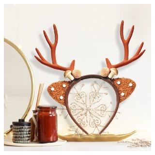 【摩達客】耶誕派對-立體白點咖啡色大鹿角聖誕髮箍(聖誕髮箍)