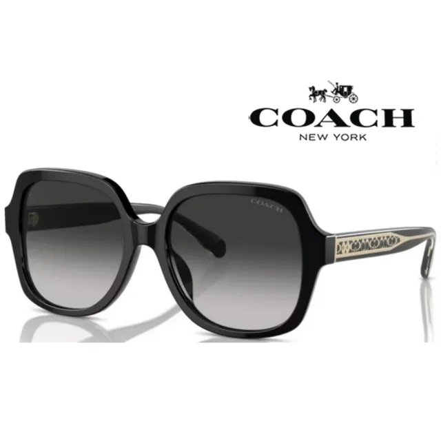 【COACH】亞洲版 時尚太陽眼鏡 廣告款logo造型鏡臂設計 HC8395F 50023C 黑框抗UV漸層灰鏡片 公司貨