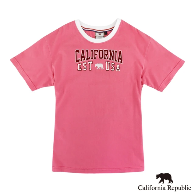 California Republic USA大學風品牌拼接圓領純棉TEE(女版)