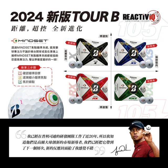 【BRIDGESTONE 普利司通】2024 TourB X 老虎伍茲限量版高爾夫球 12顆/盒(老虎伍茲限量版高爾夫球)