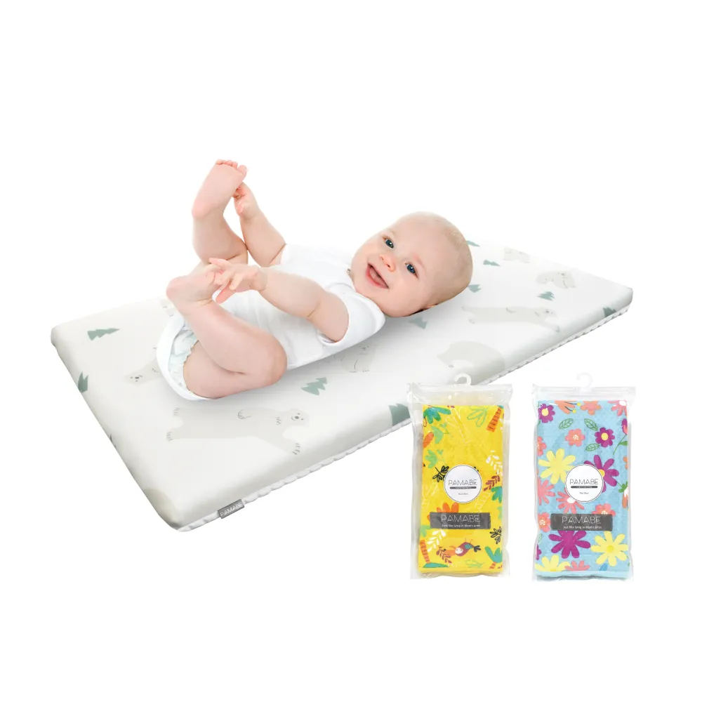 【PAMABE】嬰兒床墊+隔尿墊兩件組-60*120cm(透氣/竹纖維吸水/保潔墊/水洗床墊/嬰兒床/防抗敏)