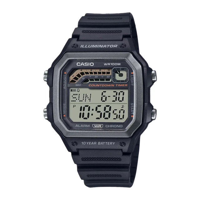 CASIO 卡西歐 數位男錶 多功能計時器 定時器 LED照明 防水100米 WS-1600H(WS-1600H-1A)