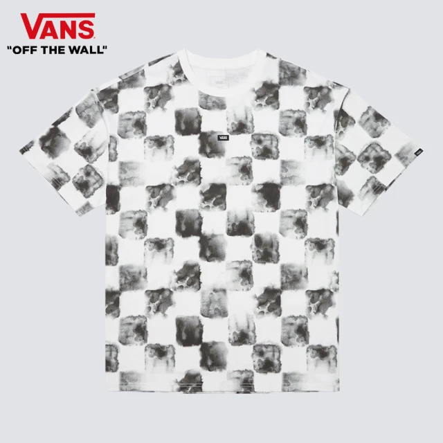 VANS 官方旗艦 Checker 男女款黑色暈染棋盤格短袖T恤