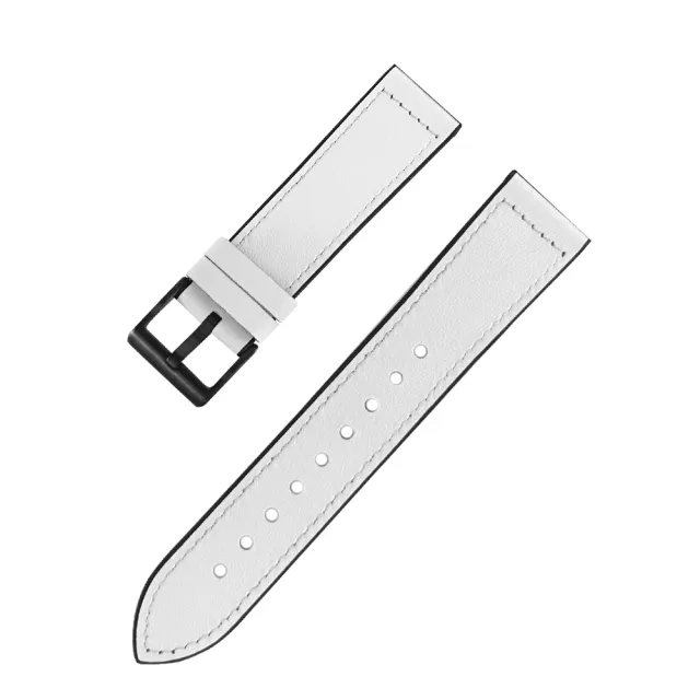 【Watchband】20.22 mm / 各品牌通用 經典復刻 黑鋼扣 外層真皮 內層橡膠錶帶(黑/白/深藍/棕色)