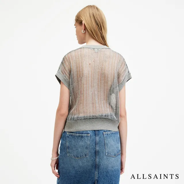 【ALLSAINTS】GIANA 金屬落肩透膚背心-銀 W026JA(舒適版型)