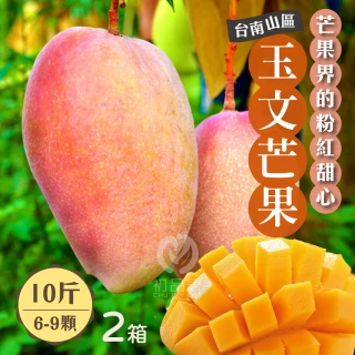 【初品果】台南玉文芒果10斤6-9顆x2箱(芒果界的粉紅甜心_山坡地種植)