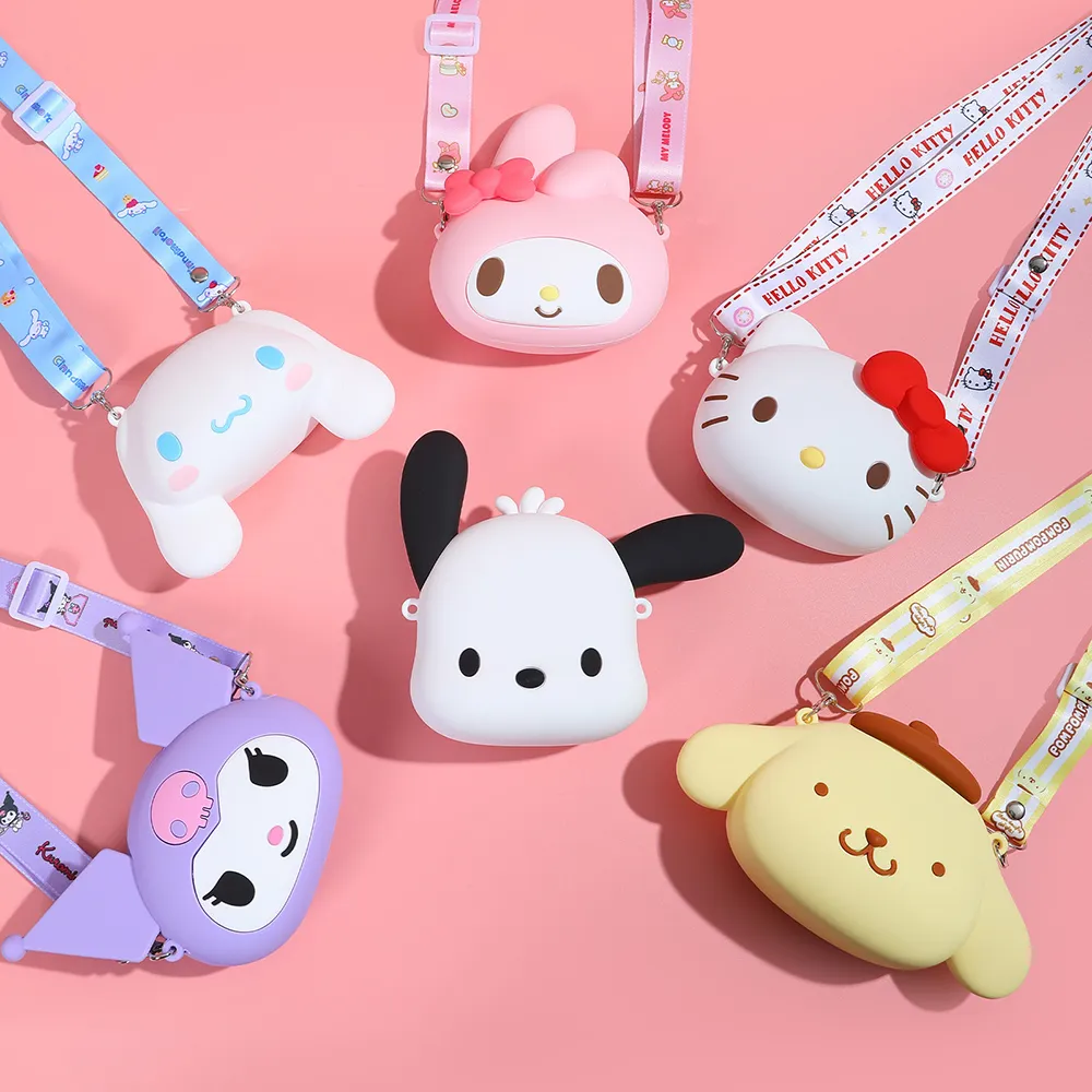 【SANRIO 三麗鷗】卡通系列矽膠元氣大頭造型外出隨身小包包-小款式(平輸品)