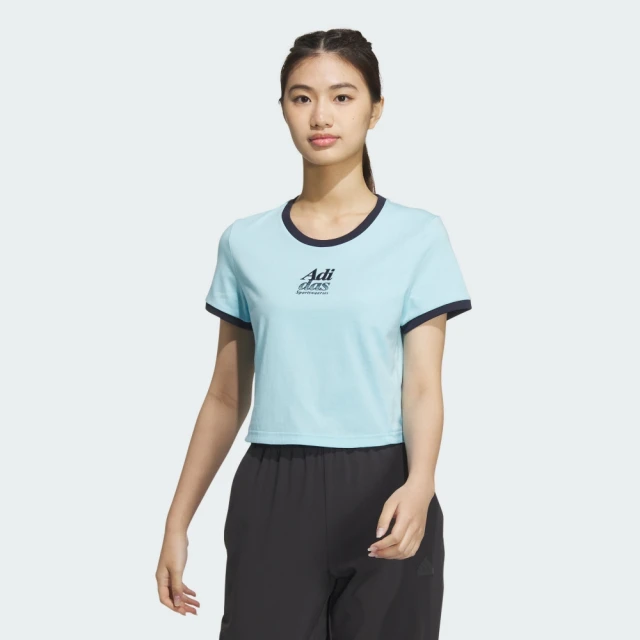 【adidas 官方旗艦】LOGO 短版短袖上衣 女 JI6871