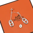【Hermes 愛馬仕】品牌經典H LOGO豬鼻子吊墜造型純銀耳環(銀)
