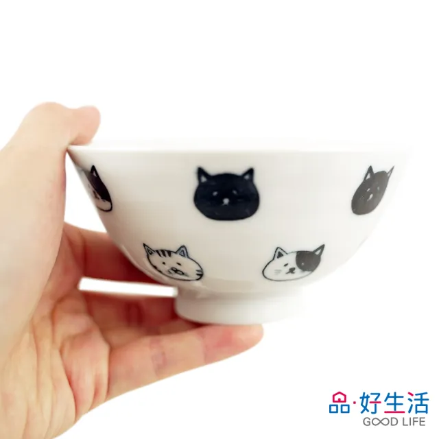【GOOD LIFE 品好生活】日本製 手繪貓臉深口陶瓷餐碗(日本直送 均一價)