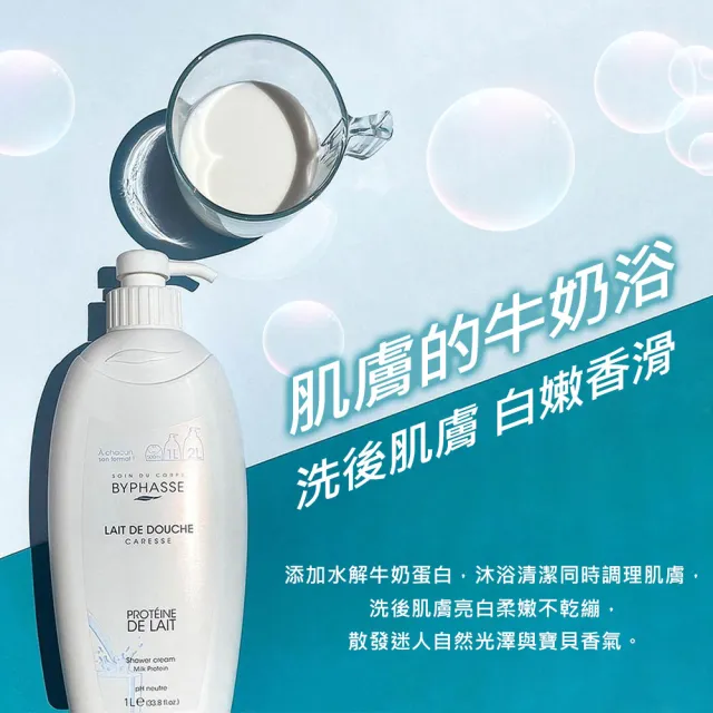 【BYPHASSE 蓓昂斯】牛奶蛋白沐浴乳 1000ml(清嫩亮白牛奶浴)