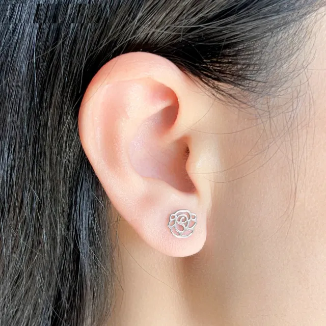 【Emi 艾迷】韓系純淨玫瑰花朵鏤空 925銀針 耳環