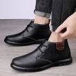 【ANSEL】真皮短靴 平底短靴/真皮頭層牛皮復古設計繫帶平底短靴-男鞋(黑)