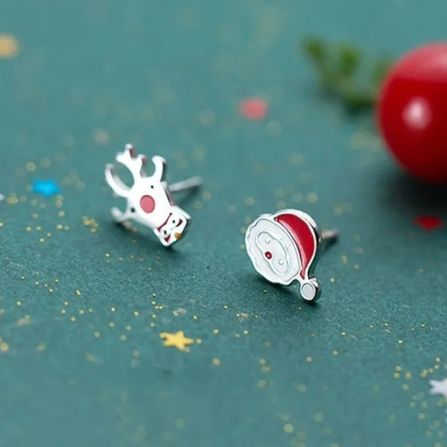 【Emi 艾迷】聖誕節麋鹿聖誕老人 925銀針 耳環