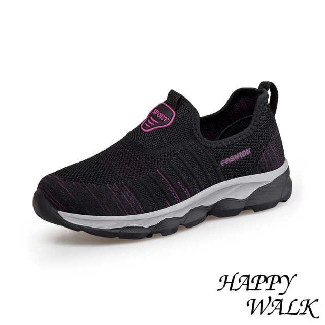 HAPPY WALKHAPPY WALK 網面運動鞋 輕量運動鞋/透氣網面彈力飛織舒適輕量休閒運動鞋(黑玫紅)