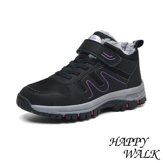 HAPPY WALKHAPPY WALK 輕量健步鞋 保暖健步鞋/輕量保暖機能流線拼接造型魔鬼粘休閒健步鞋(黑紫)