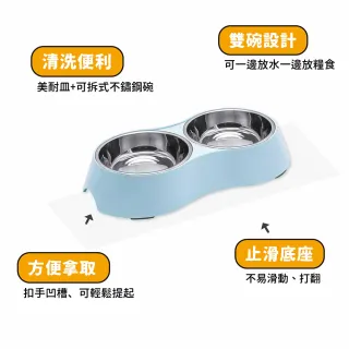 【TW北歐】不鏽鋼寵物雙碗 飼料碗 水碗(L)