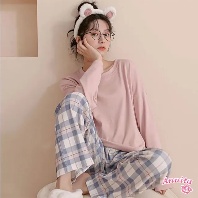 【Annita】兩件睡衣組 圓領棉質兩件式居家服女睡衣(此為任選二入睡衣組)