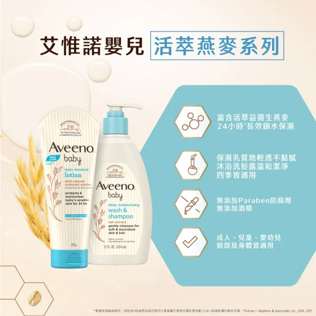 【Aveeno 艾惟諾】嬰兒寶寶新生彌月組(沐浴洗髮露354ml+燕麥保濕乳227g)