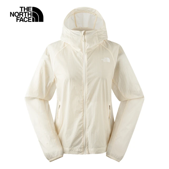 The North Face 北面女款米白色防潑水舒適透氣可打包連帽防風外套｜87VRQLI