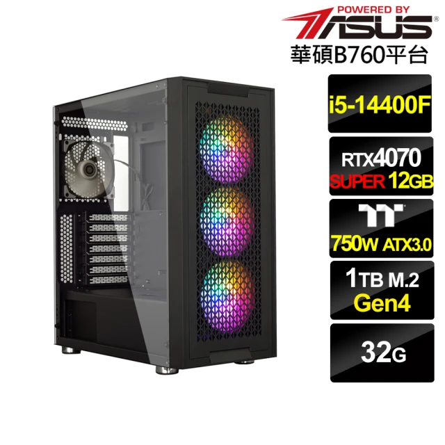 華碩平台 i5十核GeForce RTX 4070S{劍齒虎AL14C}電競電腦(i5-14400F/B760/32G/1TB)