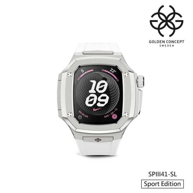 Golden Concept Apple Watch 41mm 保護殼 銀色不鏽鋼錶殼/白色橡膠錶帶(SPIII41-SL)