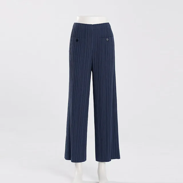 【MOMA】簡約撞色壓褶寬褲(藍色)