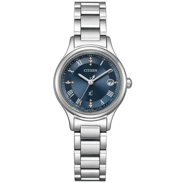 【CITIZEN 星辰】XC  羅馬數字時標 鈦金屬光動能電波女錶 27mm(ES9490-61L)