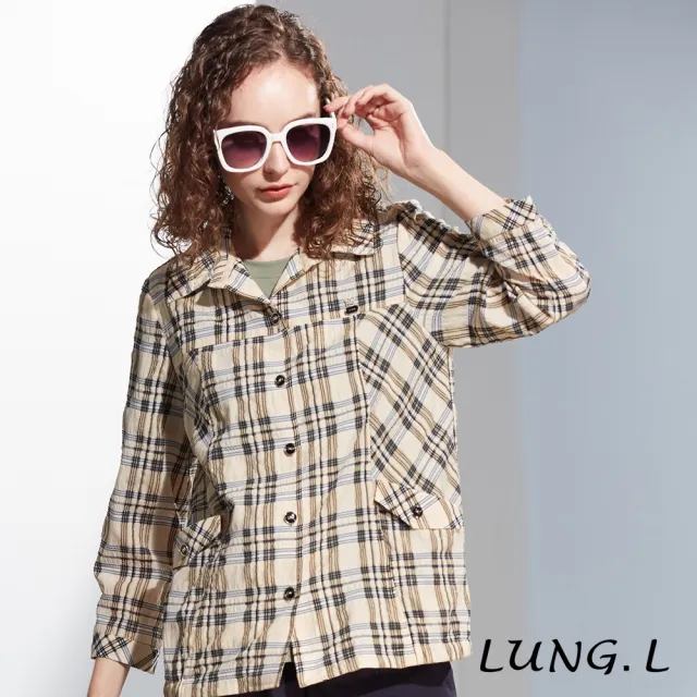 【LUNG.L 林佳樺】LP29C米黃色棉質拼接九分袖外套(女裝)
