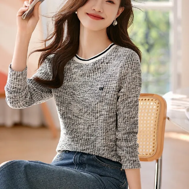 【LANNI 藍尼】★小香風休閒圓領氣質上衣(上衣/女裝/T恤/休閒/百搭)
